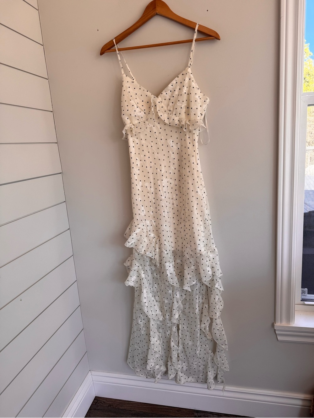 White Micro-Print High-Low Ruffle Slip Dress - Picture 3 of 7